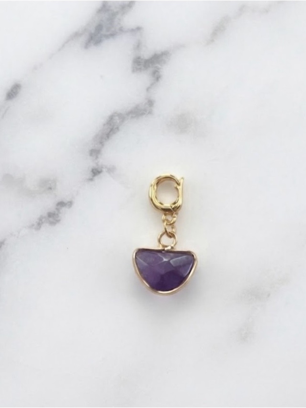 Gold Clip-On Charm with Purple Half-Moon Pendant